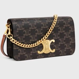 Celine Brown Monogram Chain Shoulder Bag with Gold Hardware